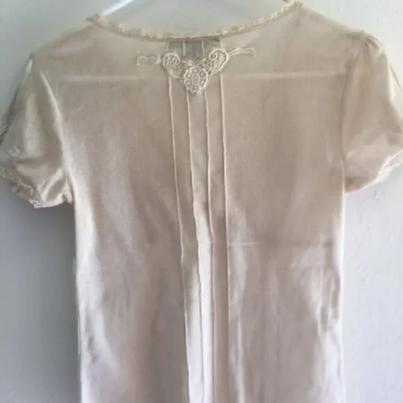 Vintage Y2K Delicate Scalloped Lace Ivory Pleated Romantic Blouse - Picture 12 of 13